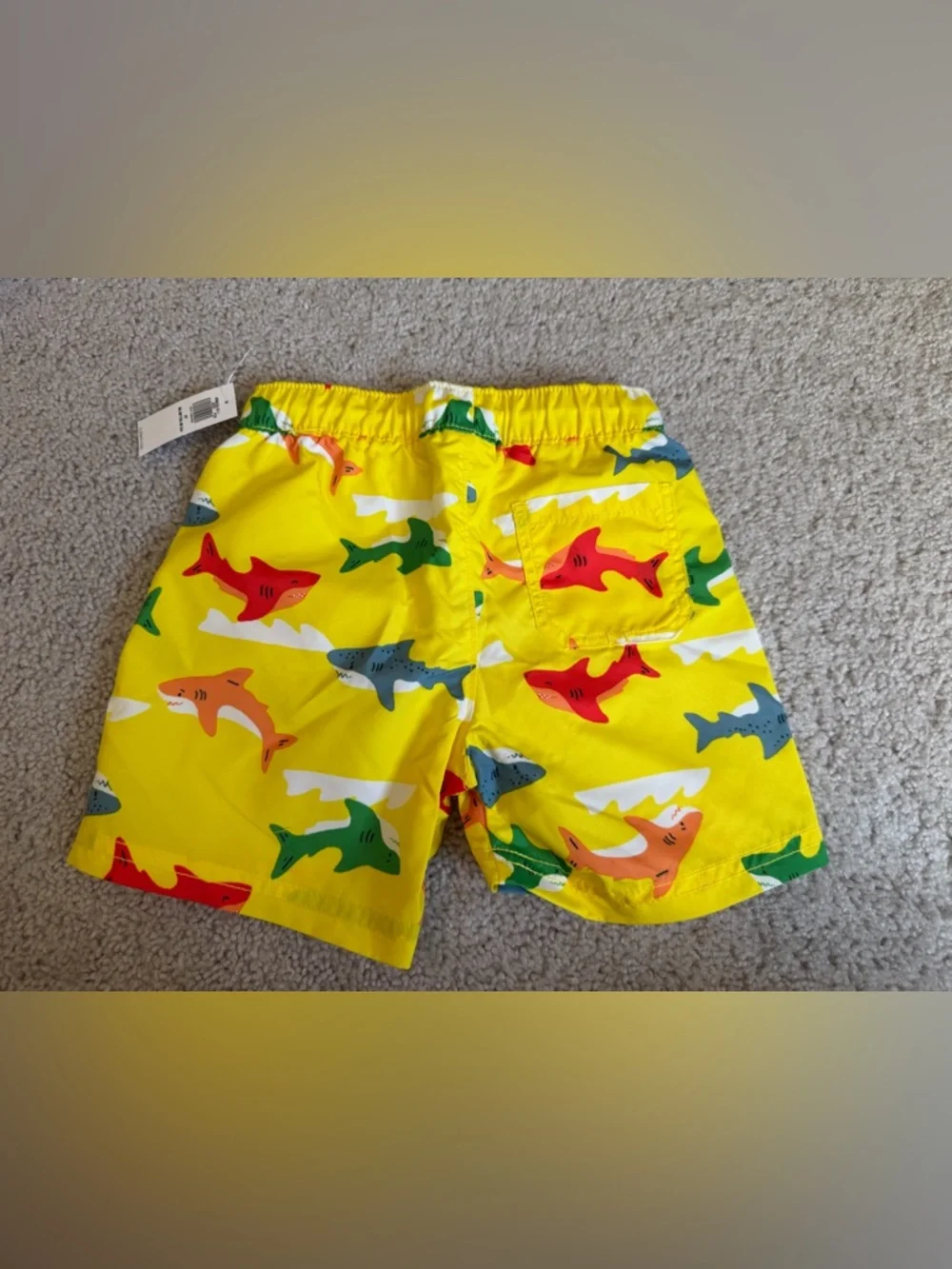 NWT Old Navy Toddler Boys Swim Trunks 3T Shark Print Yellow Summer Swim Shorts - Picture 2 of 3